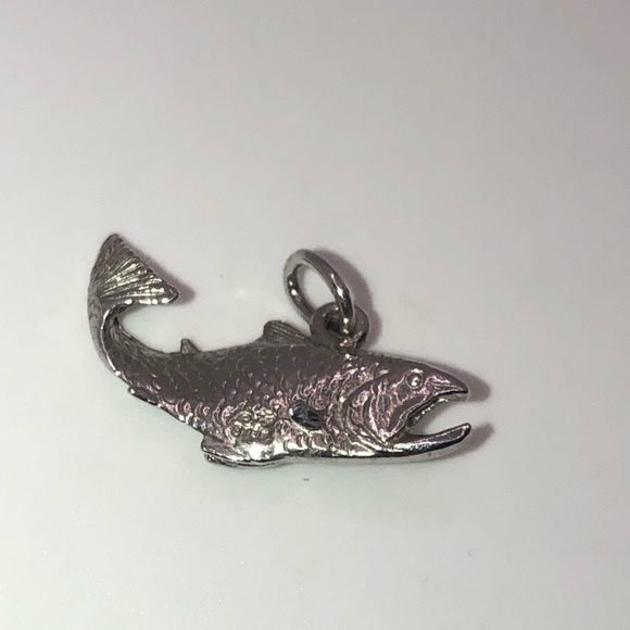 Vtg Sterling Silver BC Salmon Fish Charm Bracelet Charm / Mini Pendant .6” - Picture 2 of 4
